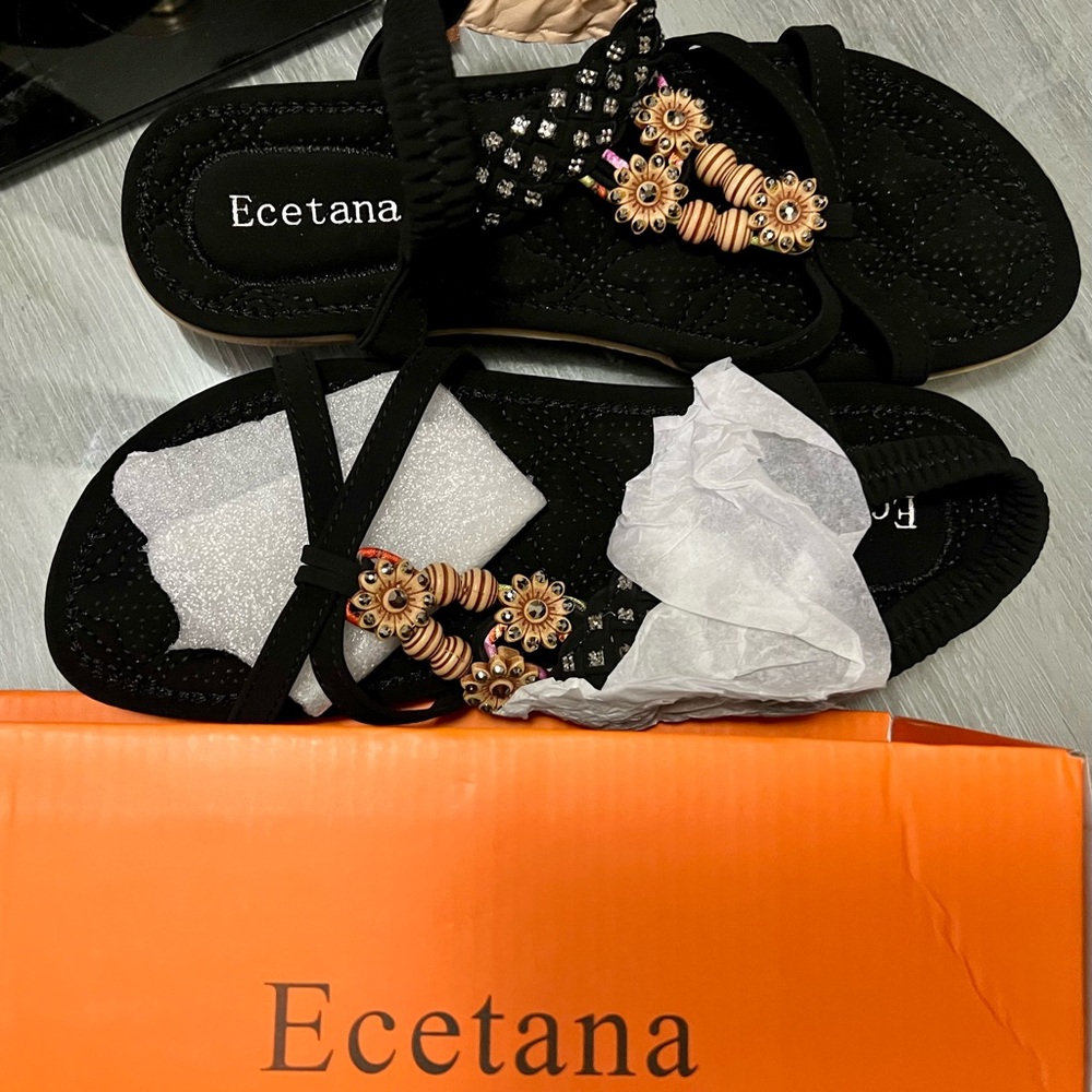Black Sandals with Embellished Straps